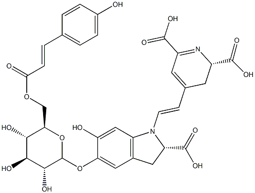 (2S)-4-[(E)-2-[[(1S)-2-Carboxy-2,3-dihydro-5-[6-O-[(E)-3-(4-hydroxyphenyl)-1-oxo-2-propenyl]-β-D-glucopyranosyloxy]-6-hydroxy-1H-indol]-1-yl]ethenyl]-2,3-dihydropyridine-2,6-dicarboxylic acid 구조식 이미지