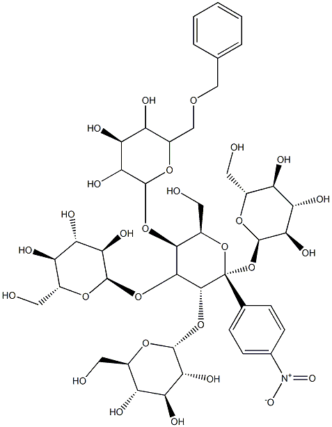 4-nitrophenyl-O-(6-O-benzyl)-glucopyranosyl(1--4)-O-glucopyranosyl(1--4)-O-glucopyranosyl(1--4)-O-glucopyranosyl(1--4)-glucopyranoside 구조식 이미지