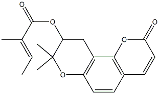2-Methyl-2-butenoic acid 9,10-dihydro-8,8-dimethyl-2-oxo-2H,8H-benzo[1,2-b:3,4-b']dipyran-9-yl ester Structure