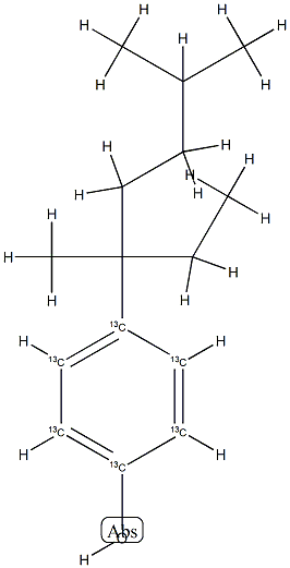 3,6,3-Nonylphenol-13C6,  363-NP-13C6,  4-(1-Ethyl-1,4-dimethylpentyl)phenol-13C6  (ring-13C6) 구조식 이미지