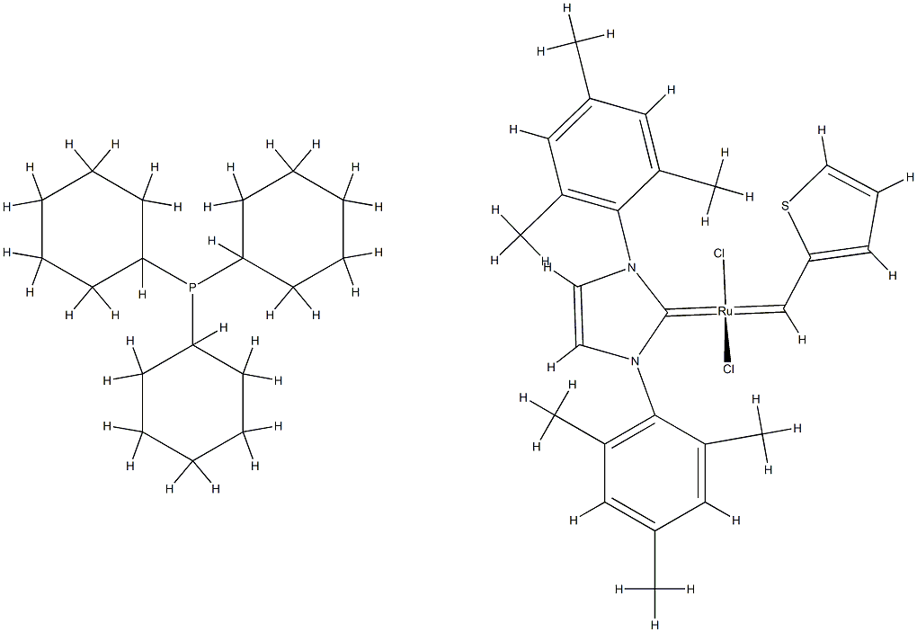 Tricyclohexylphosphine[1,3-bis(2,4,6-trimethylphenyl)imidazol-2-ylidene] [2-thienylmethylene]ruthenium(II) dichloride, min. 95%　 구조식 이미지