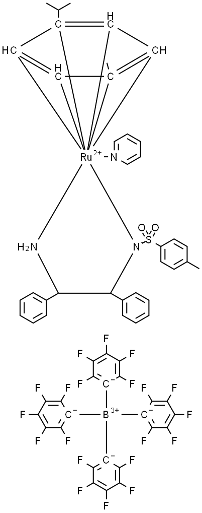 {[(1R,2R)-2-amino-1,2-diphenylethyl](4-toluenesulfonyl)amido}(p-cymene)(pyridine)ruthenium(II) tetrakis(pentafluorophenyl)borate, min. 97% Structure