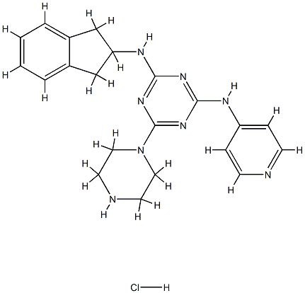 1,3,5-Triazine-2,4-diaMine, N2-(2,3-dihydro-1H-inden-2-yl)-6-(1-piperazinyl)-N4-4-pyridinyl-, (Hydrochloride) (1:1) 구조식 이미지