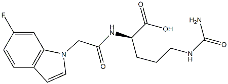 N~5~-carbamoyl-N~2~-[(6-fluoro-1H-indol-1-yl)acetyl]-D-ornithine Structure