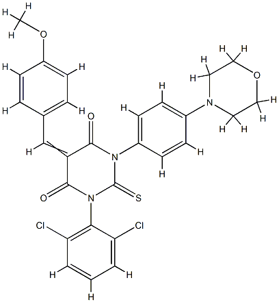 (5Z)-1-(2,6-dichlorophenyl)-5-[(4-methoxyphenyl)methylidene]-3-(4-morp holin-4-ylphenyl)-2-sulfanylidene-1,3-diazinane-4,6-dione 구조식 이미지