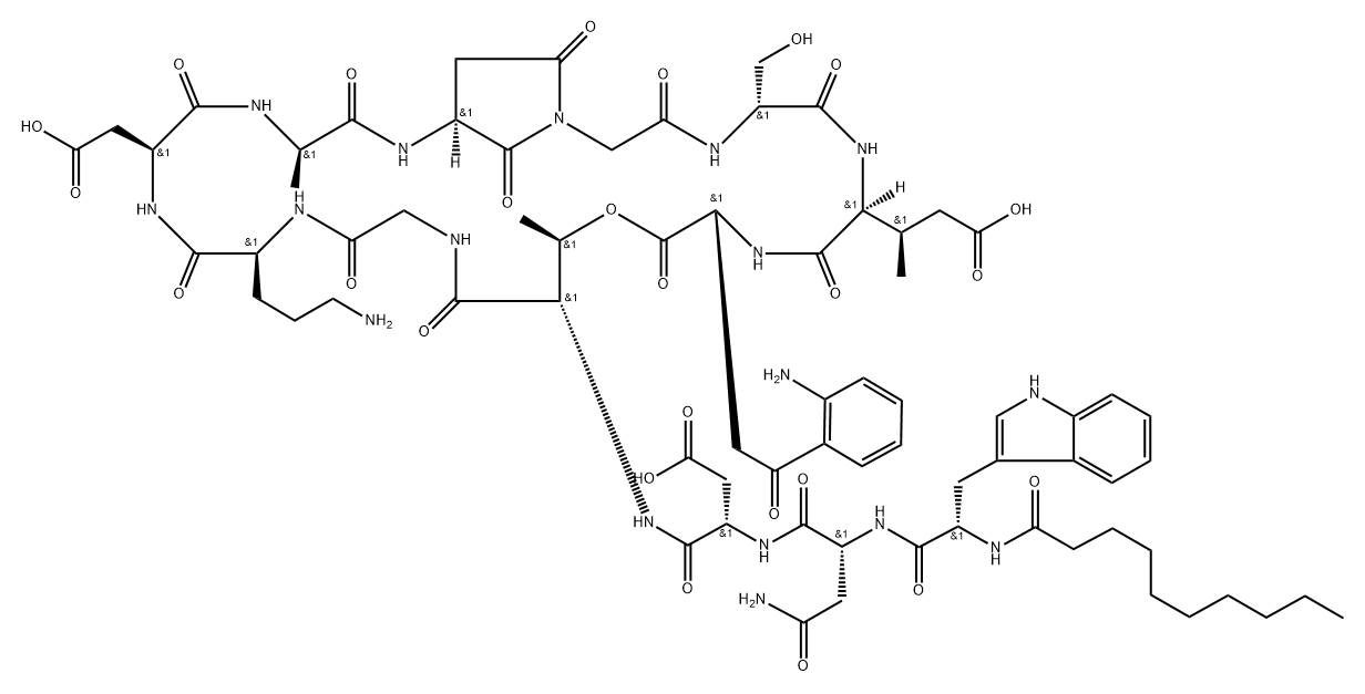 9-(2,5-d|Dioxo-L-3-aMino-1-pyrrolidineacetic acid)-10-deglycine DaptoMycin Structure