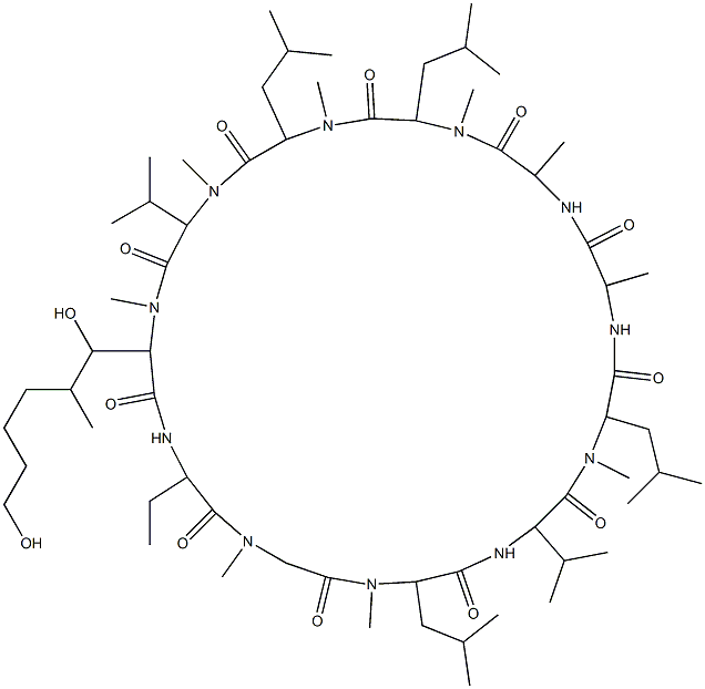 33-(1,6-dihydroxy-2-methyl-hexyl)-30-ethyl-1,4,7,10,12,15,19,25,28-non amethyl-6,9,18,24-tetrakis(2-methylpropyl)-3,21-dipropan-2-yl-1,4,7,10 ,13,16,19,22,25,28,31-undecazacyclotritriacontane-2,5,8,11,14,17,20,23 ,26,29,32-undecone Structure