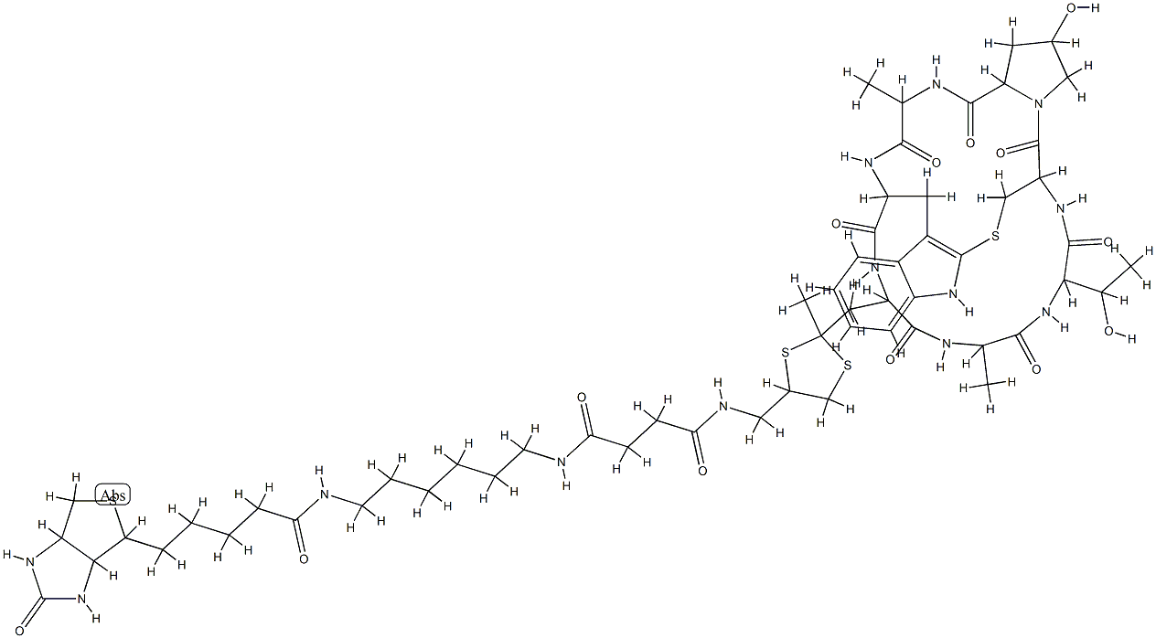4-(3-(biotinylaminohexamethylenaminocarbonyl)propanoylaminomethyl)-2-methyl-1,3-dithiolane-2-yl-(Ala(7))phalloidin Structure