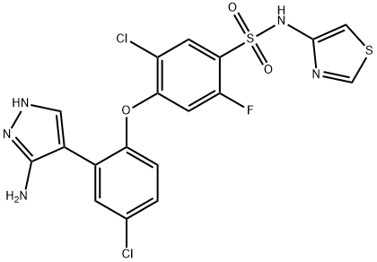 4-(2-(3-amino-1H-pyrazol-4-yl)-4-chlorophenoxy)-5-chloro-2-fluoro-N-(thiazol-4-yl)benzenesulfonamide분자량:500.35 구조식 이미지