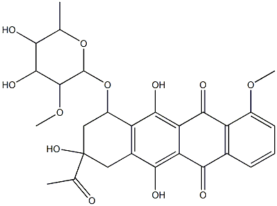 (8S-cis)-8-Acetyl-10-((6-deoxy-2-O-methyl-alpha-L-talopyranosyl)oxy)-7 ,8,9,10-tetrahydro-6,8,11-trihydroxy-1-methoxy-5,12-naphthacenedione Structure