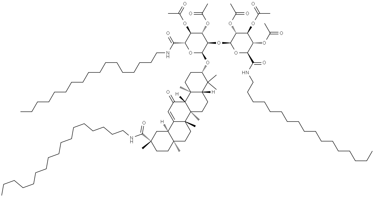 [3,4-diacetyloxy-5-[4,5-diacetyloxy-6-(heptadecylcarbamoyl)-2-[[11-(he ptadecylcarbamoyl)-4,4,6a,6b,8a,11,14b-heptamethyl-14-oxo-2,3,4a,5,6,7 ,8,9,10,12,12a,14a-dodecahydro-1H-picen-3-yl]oxy]oxan-3-yl]oxy-6-(hept adecylcarbamoyl)oxan-2-yl] acetate Structure