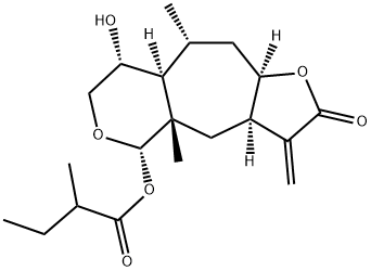 (3aR)-3aα,4,4a,5,7,8,8aα,9,10,10aβ-Decahydro-3-methylene-4aβ,9α-dimethyl-8α-hydroxy-5α-(2-methylbutanoyloxy)furo[2',3':5,6]cyclohepta[1,2-c]pyran-2(3H)-one Structure