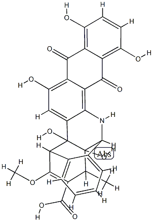 9,8,14-[1]Buten[1]yl[4]ylideneanthra[1,2-b]benz[f]azocine-19-carboxylicacid,5,8,9,14,15,16-hexahydro-1,4,6,8,17-pentahydroxy-20-methoxy-18-methyl-5,16-dioxo-,(8R,9S,14S,17S,18S)- (9CI) Structure