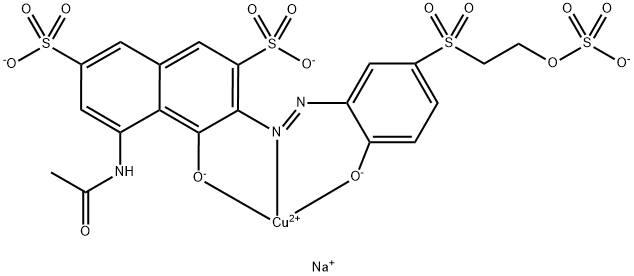 trisodium [5-acetamido-4-hydroxy-3-[[2-hydroxy-5-[[2-(sulphooxy)ethyl]sulphonyl]phenyl]azo]naphthalene-2,7-disulphonato(5-)]cuprate(3-)  Structure