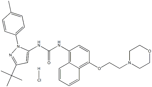 Urea, N-[3-(1,1-dimethylethyl)-1-(4-methylphenyl)-1H-pyrazol-5-yl]-N′-[4-[2-(4-morpholinyl)ethoxy]-1-naphthalenyl]-, hydrochloride (1:1) 구조식 이미지