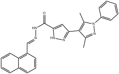 (E)-3,5-dimethyl-N-(naphthalen-1-ylmethylene)-1-phenyl-1H,1H-[3,4-bipyrazole]-5-carbohydrazide 구조식 이미지