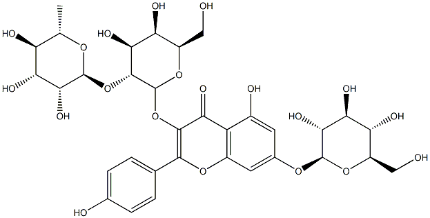 kaempferol 3-O-alpha-rhamnopyranosyl(1-2)-beta-galactopyranoside-7-O-beta-glucopyranoside Structure