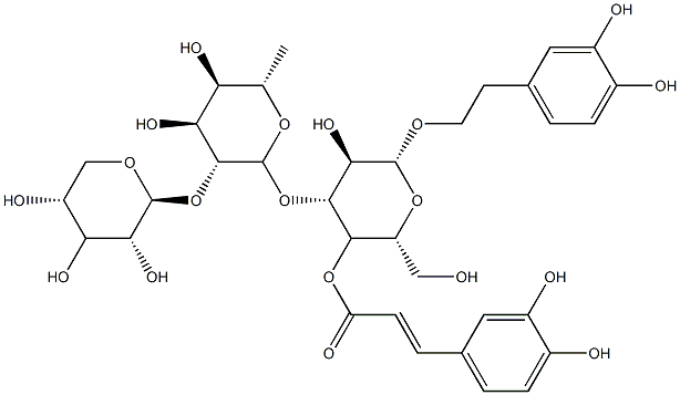beta-D-Glucopyranoside, 2-(3,4-dihydroxyphenyl)ethyl O-beta-D-xylopyra nosyl-(1-2)-O-6-deoxy-alpha-L-mannopyranosyl-(1-3)-, 4-(3-(3,4-dihydro xyphenyl)-2-propenoate), (E)- Structure