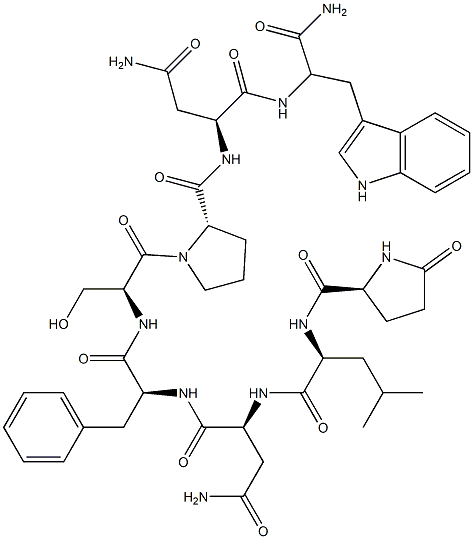 (2S)-N-[(1S)-1-[[(2S)-1-[(2S)-2-[[(1S)-2-carbamoyl-1-[[(1S)-1-carbamoy l-2-(1H-indol-3-yl)ethyl]carbamoyl]ethyl]carbamoyl]pyrrolidin-1-yl]-3- hydroxy-1-oxo-propan-2-yl]carbamoyl]-2-phenyl-ethyl]-2-[[(2S)-4-methyl -2-[[(2S)-5-oxopyrrolidine-2-carbonyl]amino]pentanoyl]amino]butanediam ide 구조식 이미지