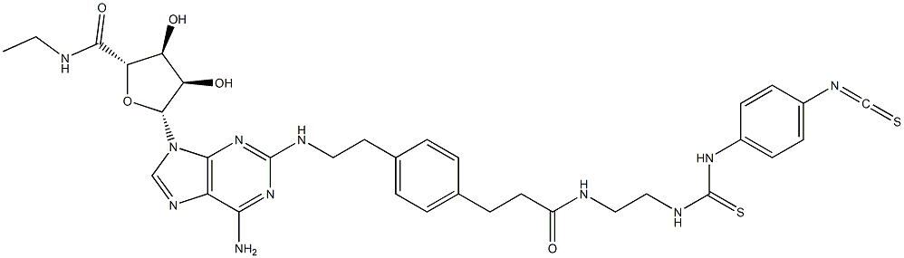 4-이소티오시아네이토페닐아미노티오카르보닐-2-((2-아미노에틸아미노카르보닐에틸)페닐에틸아미노)-5'-N-에틸카르복스아미도아데노신 구조식 이미지