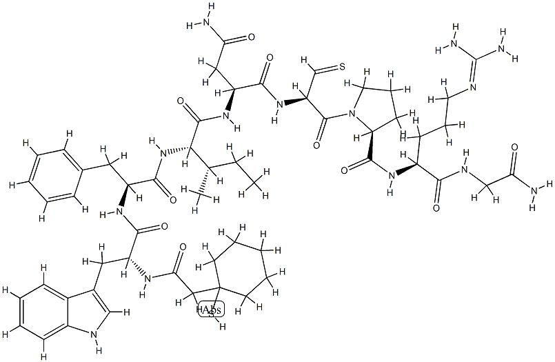 옥시토신,베타-메르캅토-베타,베타-시클로펜타메틸렌프로피온산-트립토필(2)-페닐알라닐(3)-이소류실(4)-아르기닌(8)- 구조식 이미지