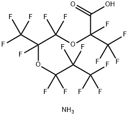 Propanoic acid,2,3,3,3-tetrafluoro-2-[1,1,2,3,3,3-hexafluoro-2-(1,1,2,2,3,3,3-heptafluoropropoxy)propoxy]-,ammonium salt (1:1) Structure