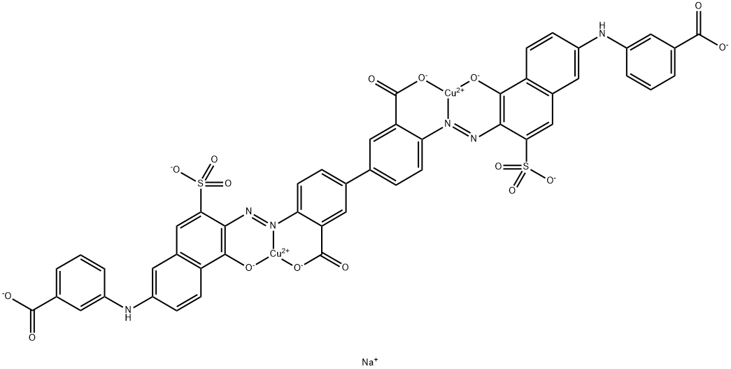 tetrasodium [mu-[4,4'-bis[[6-(3-carboxyanilino)-1-hydroxy-3-sulpho-2-naphthyl]azo][1,1'-biphenyl]-3,3'-dicarboxylato(8-)]]dicuprate(4-) 구조식 이미지