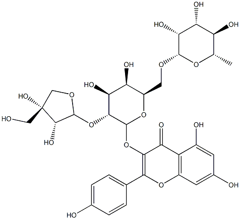 kaempferol 3-O-(apiofuranosyl-(1'''-2'')-rhamnopyranosyl-(1''''-6''))-galactopyranoside 구조식 이미지