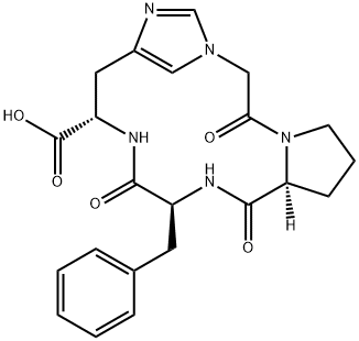cyclic(3-1)-1-(carboxymethyl)prolyl-phenylalanyl-histidinamide Structure