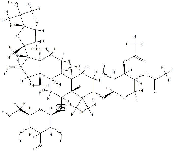 β-D-Glucopyranoside,(3β,6α,16β,20R,24S)-3-[(3,4-di-O-acetyl-β-D-xylopyranosyl)oxy]-20, 24-epoxy-16,25-dihydroxy-9,19-cyclolanostan-6-yl 구조식 이미지