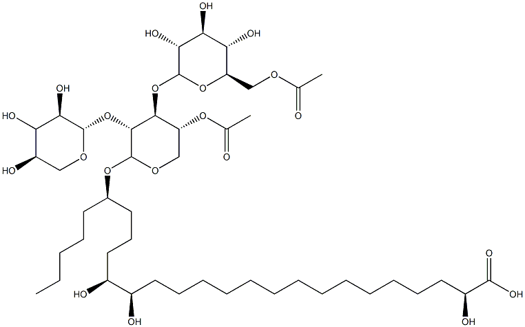 (2S-(2R*,16S*,17R*,21S*))-21-((O-6-O-Acetyl-beta-D-glucopyranosyl-(1-2 )-O-beta-D-xylopyranosyl-(1-2)-4-O-acetyl-beta-D-xylopyranosyl)oxy)-2, 16,17-trihydroxyhexacosanoic acid 구조식 이미지