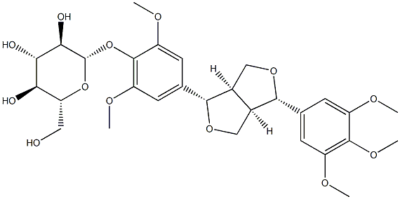 4-[(1S,3aR,4S,6aR)-1-(3,4,5-Trimethoxyphenyl)tetrahydro-1H,3H-furo[3,4-c]furan-4-yl]-2,6-dimethoxyphenyl β-D-glucopyranoside Structure