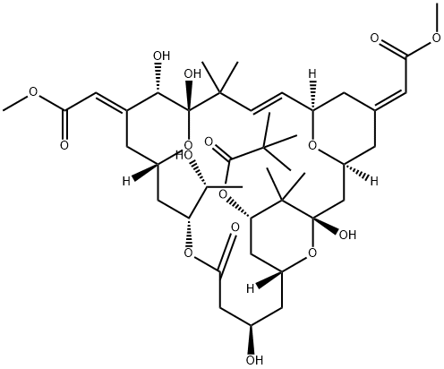 Propanoic acid, 2,2-dimethyl-, (1S,3S,5Z,7R,8E,11S,12S,13E,15S,17R,21R,23R,25S)-1,11,12,21-tetrahydroxy-17-(1R)-1-hydroxyethyl-5,13-bis(2-methoxy-2-oxoethylidene)-10,10,26,26-tetramethyl-19-oxo-18,27,28,29-tetraoxatetracyclo21.3.1.13,7.111,15nonacos-8-en- 구조식 이미지