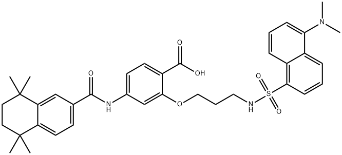 2-(3-(5-dimethylaminonaphthalene-1-sulfonyl)aminopropyl-1-oxyl)-4-((5,6,7,8-tetrahydro-5,5,8,8-tetramethyl-2-naphthalenyl)carboxamido)benzoic acid 구조식 이미지