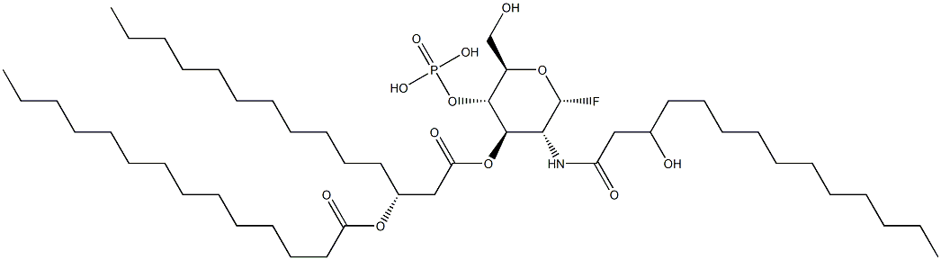 2-deoxy-2-((3R)-3-hydroxytetradecanamido)-3-O-((3-tetradecanoyloxy)tetradecanoyl)glucopyranosyl fluoride 4-(dihydrogen phosphate) 구조식 이미지