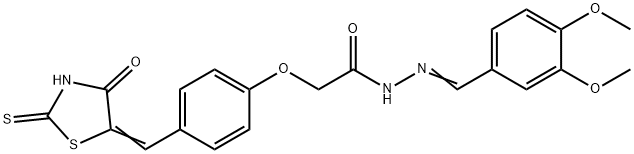 N-[(3,4-dimethoxyphenyl)methylideneamino]-2-[4-[(E)-(4-oxo-2-sulfanyli dene-thiazolidin-5-ylidene)methyl]phenoxy]acetamide Structure