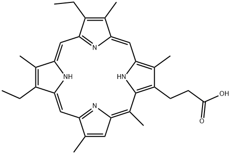 8,13-diethyl-3,7,12,17,20-pentamethyl-21H,23H-porphine-2-propionic acid 구조식 이미지