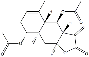 (3aR)-4α,8β-Bis(acetyloxy)-3aα,4,4aα,7,8,8a,9,9aβ-octahydro-5,8aβ-dimethyl-3-methylenenaphtho[2,3-b]furan-2(3H)-one 구조식 이미지