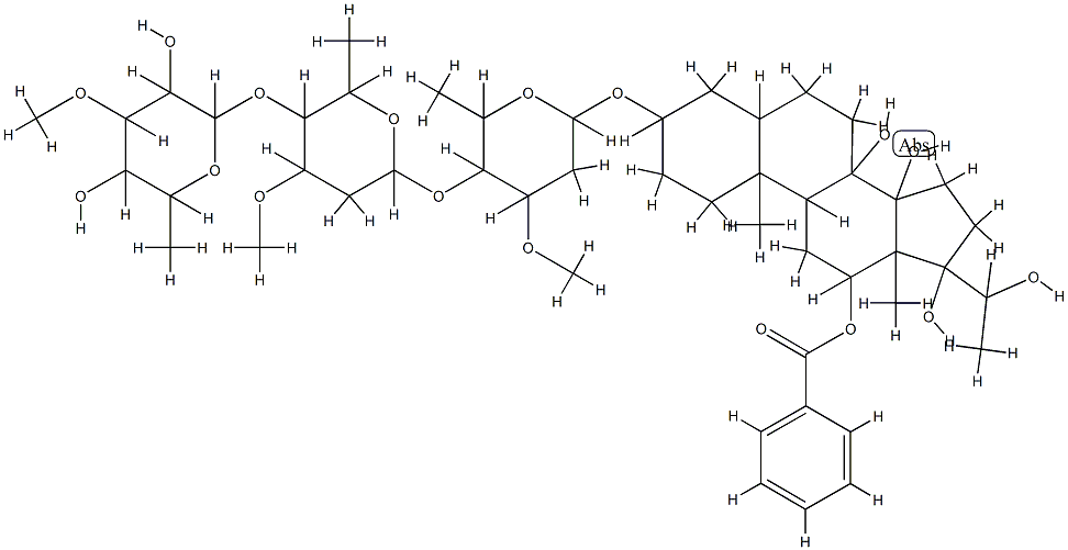 12-O-Benzoyl-dihydrosarcostin-3-O-3-O-methyl-6-deoxy-beta-D-allopyrano syl(1-4)-O-beta-D-oleandropyranosyl(1-4)-O-beta-D-cymaropyranoside 구조식 이미지
