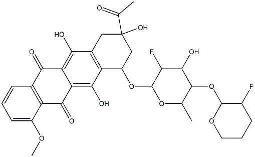 7-O-(2,6-Dideoxy-2-fluoro-4-O-(3-fluorotetrahydropyran-2-yl)talopyrano syl)daunomycinone Structure