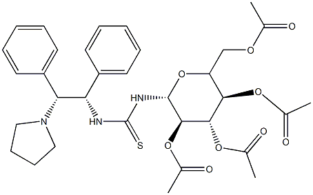 N-[(1S,2S)-1,2-diphenyl-2-(1-pyrrolidinyl)ethyl]-N'-(2,3,4,6-tetra-O-acetyl-β-D-glucopyranosyl)-Thiourea 구조식 이미지