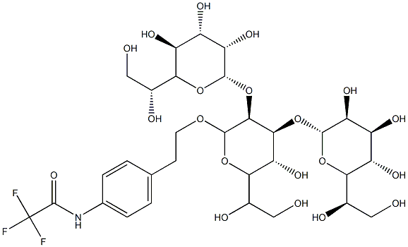 2-(4-trifluoroacetamidophenyl)ethyl O-heptopyranosyl-1-7-O-heptopyranosyl-1-3-heptopyranoside Structure