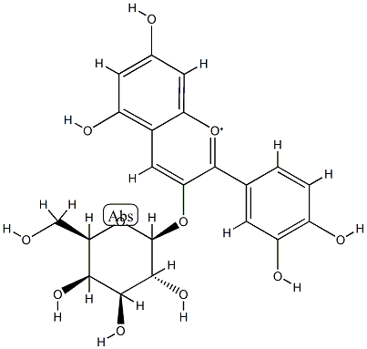 3',4',5,7-Tetrahydroxy-3-(β-D-galactopyranosyloxy)anthocyanidin 구조식 이미지