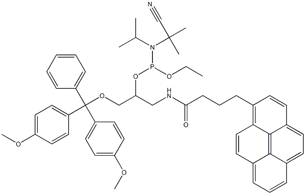 N-(4-(1-pyrenyl)butyryl)-O(1)-(4,4'-dimethoxytrityl)-O(2)-((diisopropylamino)(2-cyanoethoxy)phosphino)-3-amino-1,2-propanediol 구조식 이미지