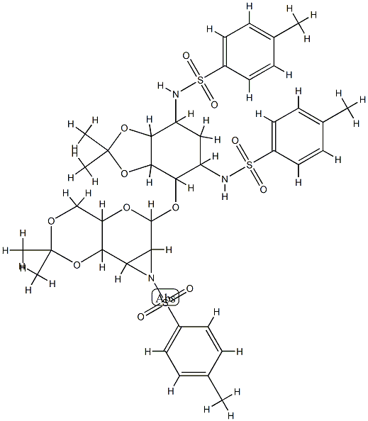 2-deoxy-6-O-(2,3-dideoxy-4,6-O-isopropylidene-2,3-(N-tosylepimino)mannopyranosyl)-4,5-O-isopropylidene-1,3-di-N-tosylstreptamine 구조식 이미지