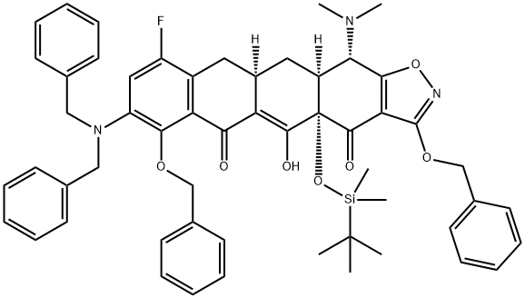 (4aS,11aR,12aS,13S)-3,7-bis(benzyloxy)-4a-((tert-butyldimethylsilyl)oxy)-8-(dibenzylamino)-13-(dimethylamino)-10-fluoro-5-hydroxy-11a,12,12a,13-tetrahydrotetraceno[2,3-d]isoxazole-4,6(4aH,11H)-dione Structure