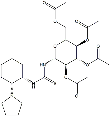 N-[(1S,2S)-2-(1-pyrrolidinyl)cyclohexyl]-N'-(2,3,4,6-tetra-O-acetyl-β-D-glucopyranosyl)-Thiourea 구조식 이미지