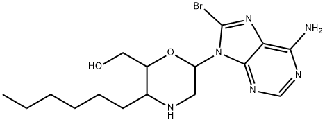 9-(3'-aza-4'-hexyl-1',2',3',4'-tetradeoxyhexopyranos-1'-yl)-8-bromoadenine Structure