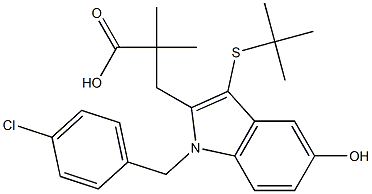 1H-Indole-2-propanoic acid, 1-[(4-chlorophenyl)Methyl]-3-[(1,1-diMethylethyl)thio]-5-hydroxy-α,α-diMethyl- 구조식 이미지