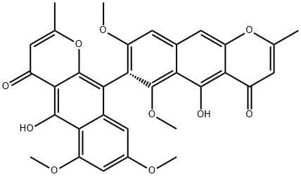 5,5'-Dihydroxy-6,6',8,8'-tetramethoxy-2,2'-dimethyl-7,10'-bi[4H-naphtho[2,3-b]pyran]-4,4'-dione Structure